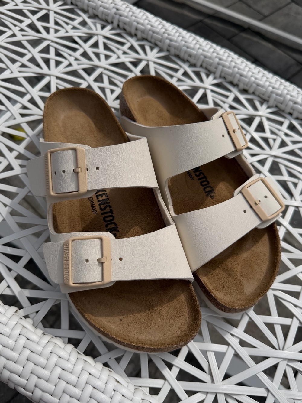 Birkenstock Kids Two-Strap Cream Sandals with Buckles